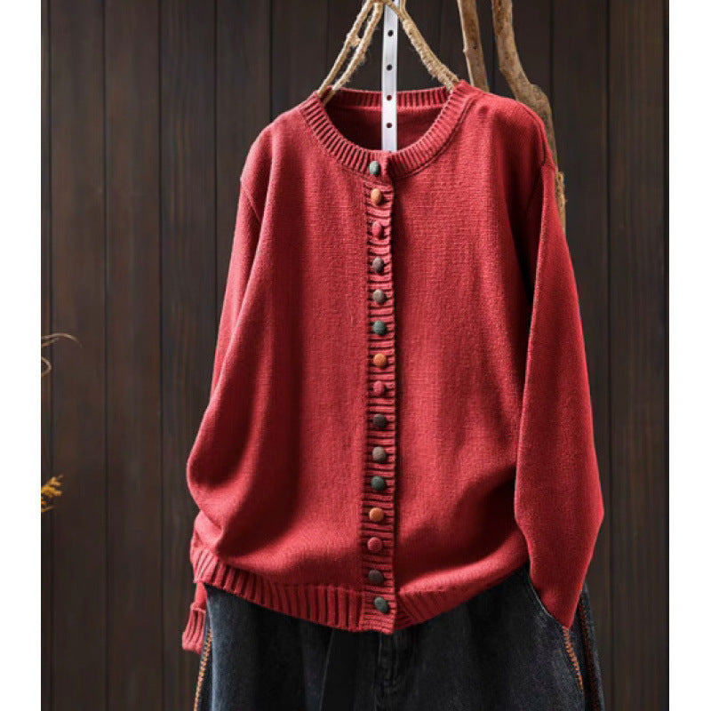 Retro Artistic Coat With Color Buttons Is Loose And Casual