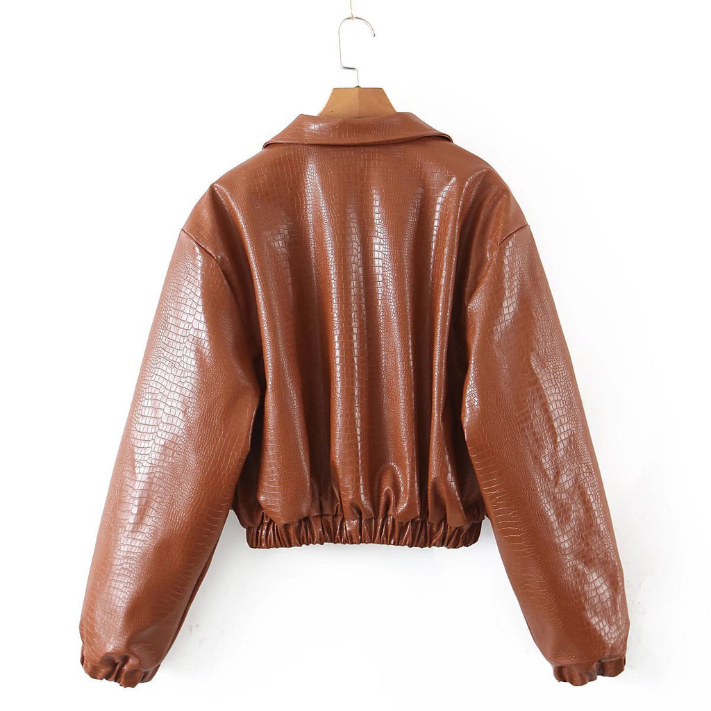 Women's Lapel Quilted PU Leather Jacket