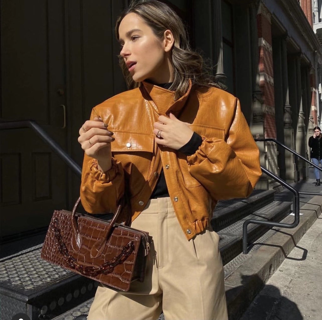 Women's Lapel Quilted PU Leather Jacket