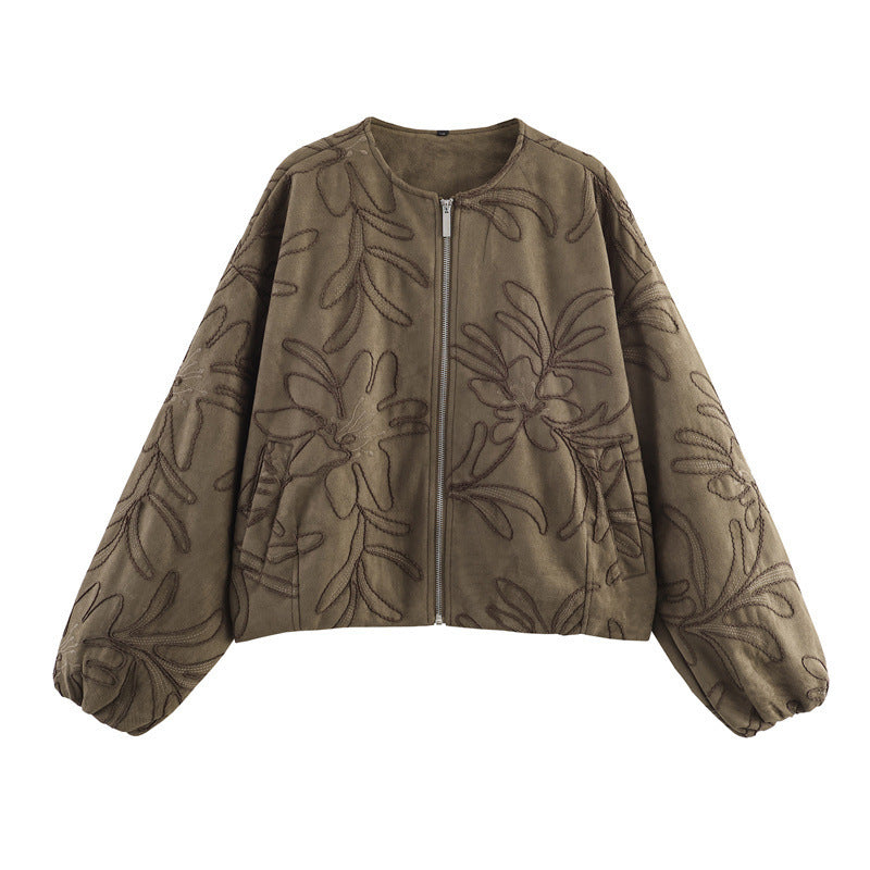 Suede Embroidered Pilot Jacket Women