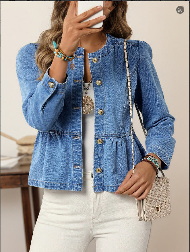 European And American Leisure All-matching Pullover Round Neck Puff Sleeve Top