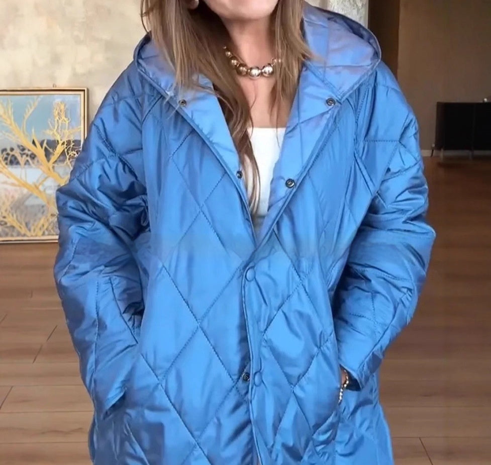 Winter Jacket Casual Rhombus Quilted Hooded Lightweight Jacket For Women