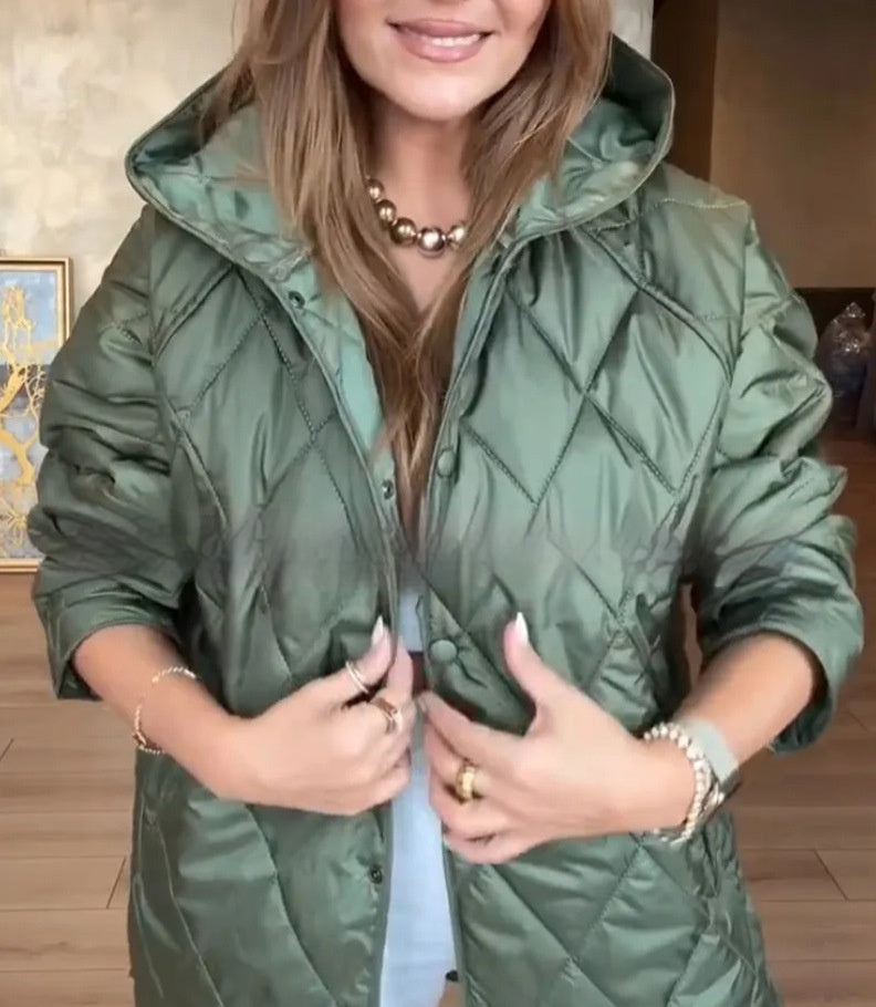 Winter Jacket Casual Rhombus Quilted Hooded Lightweight Jacket For Women
