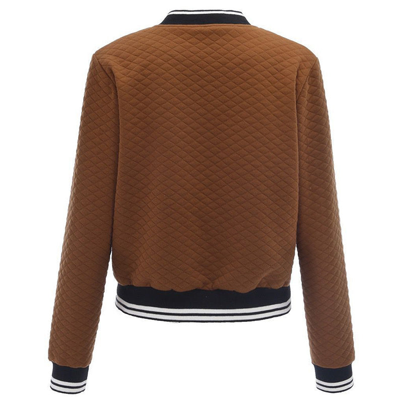 Women's Long Sleeve Contrast Trim Baseball Jacket - Casual Zip Up Sporty Top For Spring&Fall