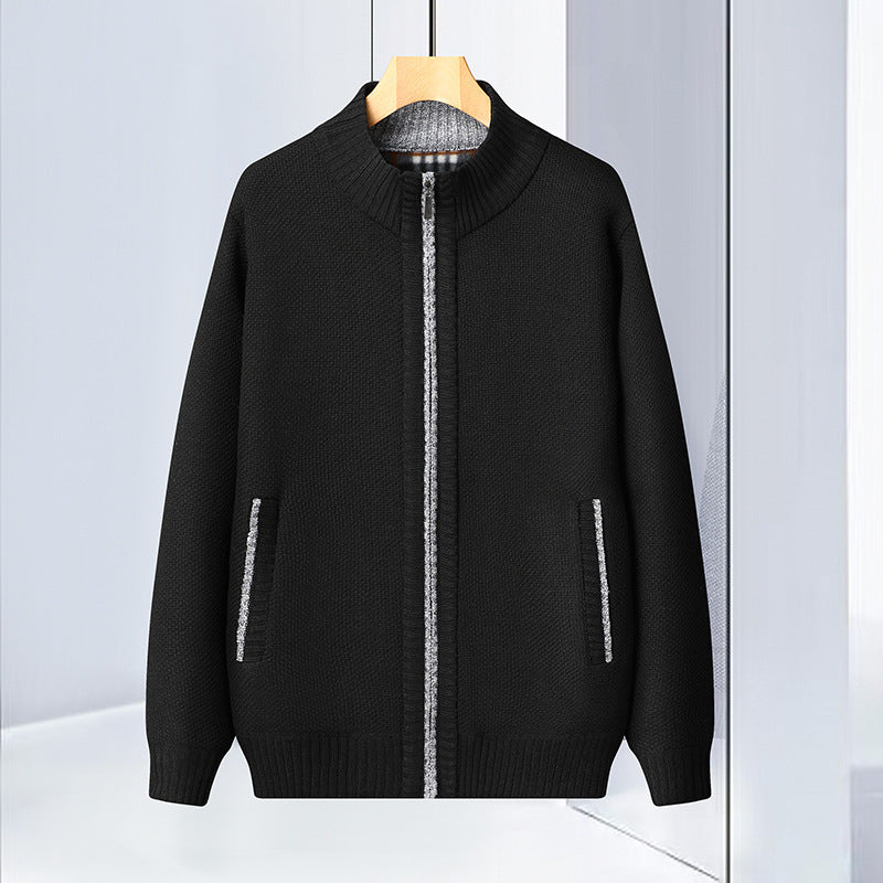 Stand Collar Sweater Coat For Men Fleece Jacket