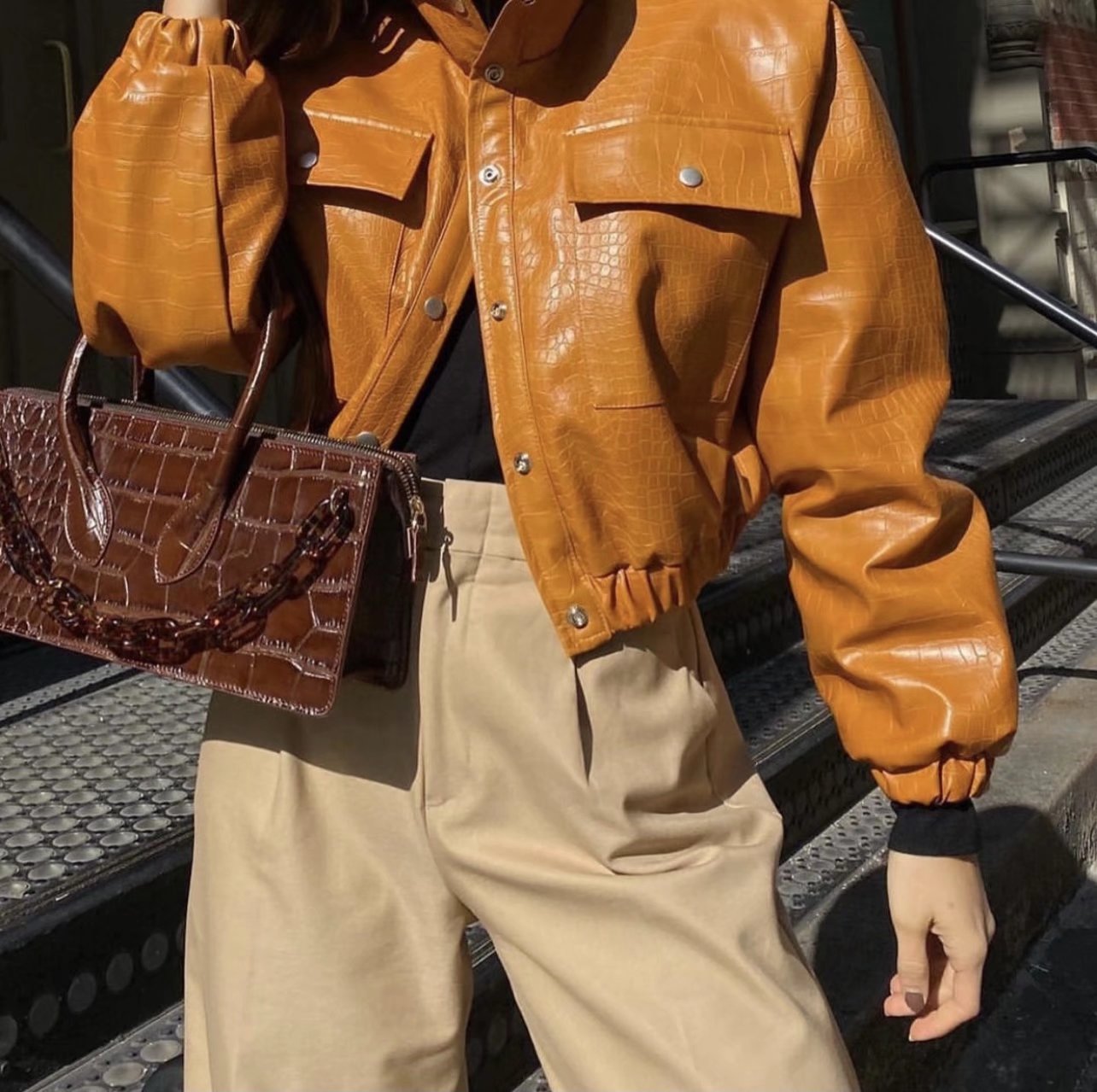 Women's Lapel Quilted PU Leather Jacket